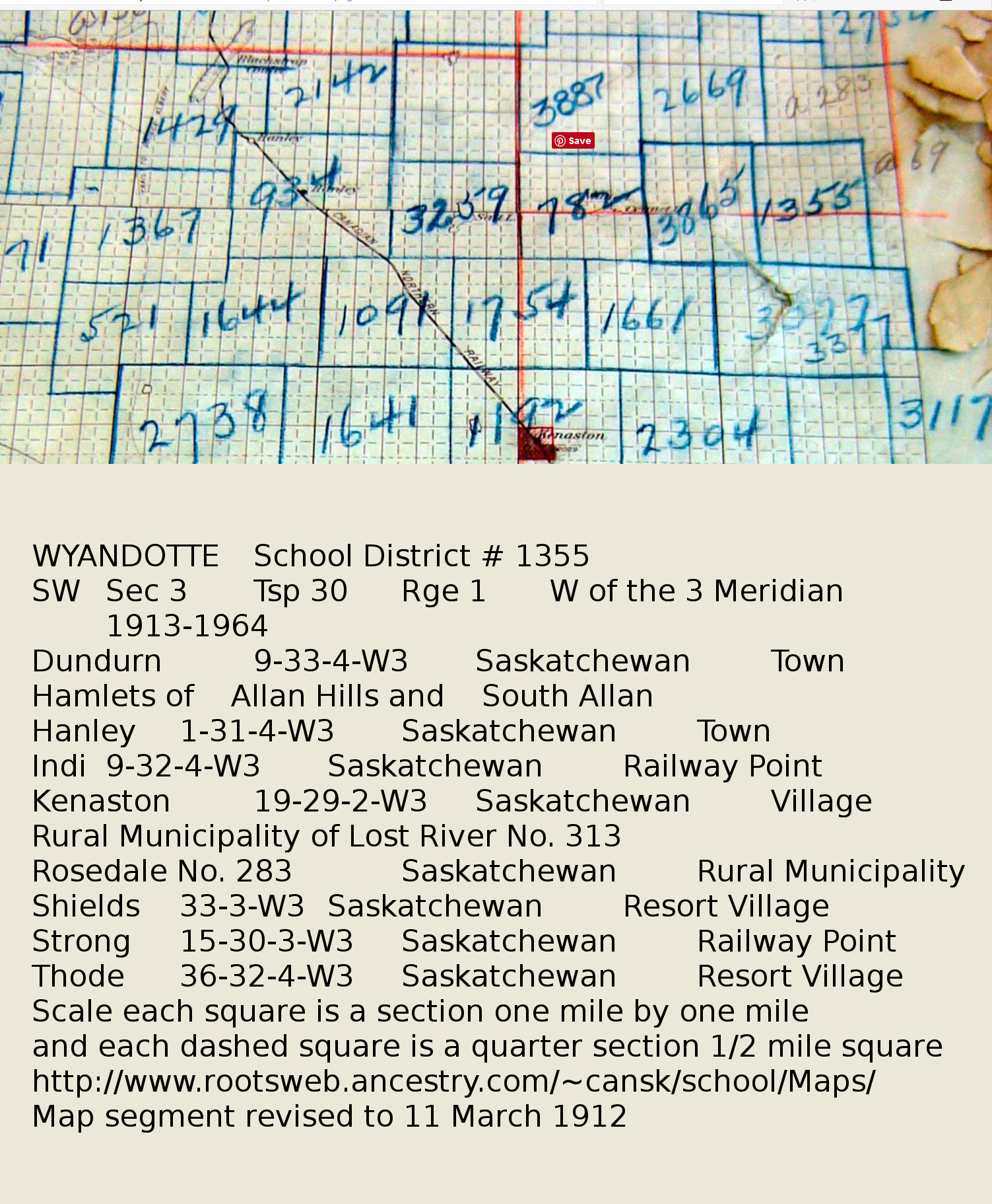 WYANDOTTE 	School District # 1355 	SW 	Sec 3 	Tsp 30 	Rge 1 	W of the 3 Meridian 	1913-1964 	Hanley, Kenaston,